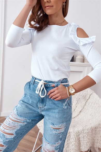 Omuzları Açık Pamuklu Bluz