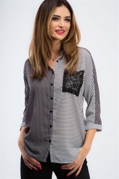 Sırt Detaylı Çizgili Kadın Gömlek
