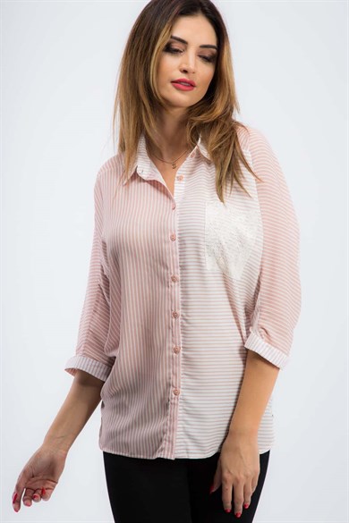 Sırt Detaylı Çizgili Kadın Gömlek