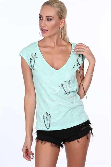 Sırt Detaylı V Yaka Bluz