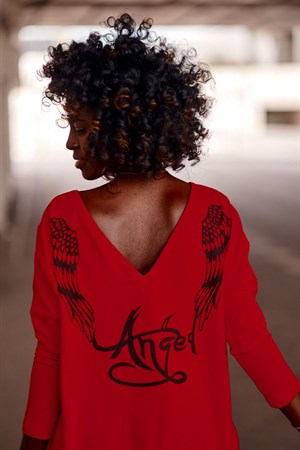 Sırtı Kanat Baskılı Asimetrik Mini Elbise