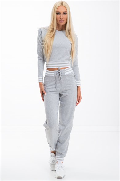 Triko Şeritli Ribana ve Fermuar Detaylı Kadın İkili Takım