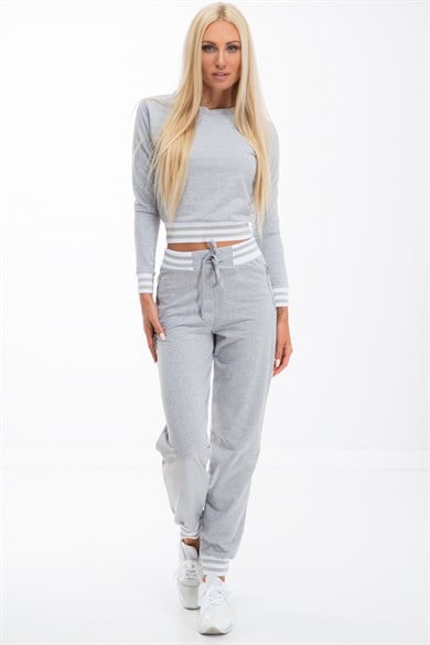 Triko Şeritli Ribana ve Fermuar Detaylı Kadın İkili Takım