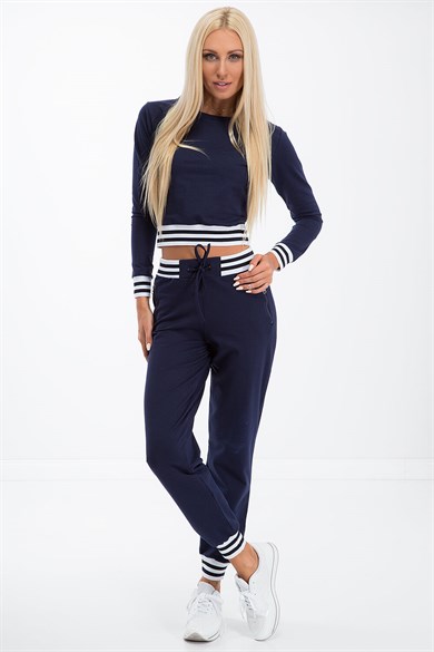 Triko Şeritli Ribana ve Fermuar Detaylı Kadın İkili Takım