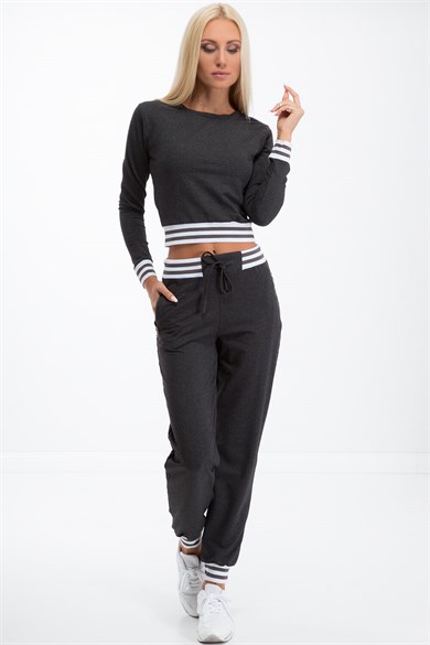 Triko Şeritli Ribana ve Fermuar Detaylı Kadın İkili Takım