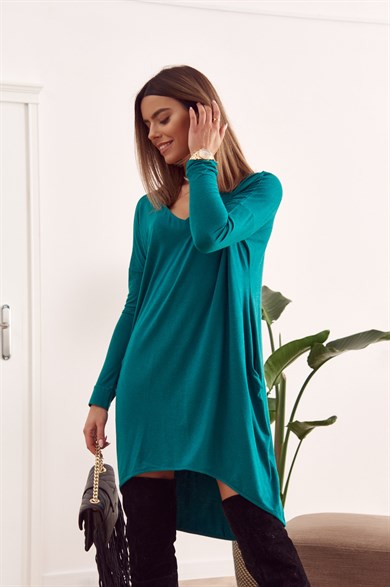 V Yaka Asimetrik Salaş Elbise