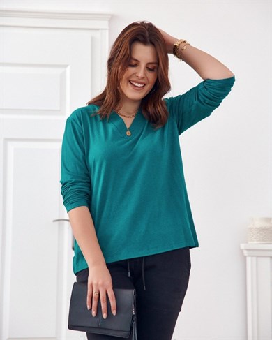 V Yaka Büyük Beden Kadın Bluz