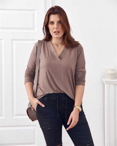 V Yaka Büyük Beden Kadın Bluz