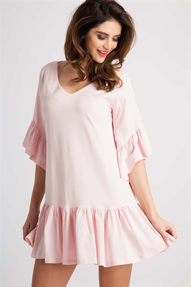 V Yaka Büzgülü Elbise