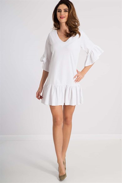 V Yaka Büzgülü Elbise