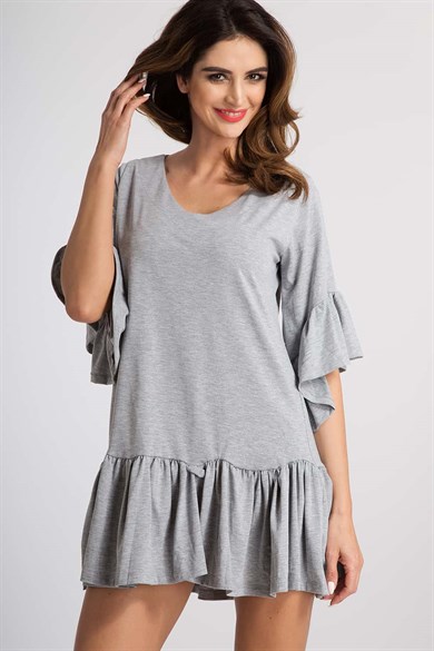 V Yaka Büzgülü Elbise