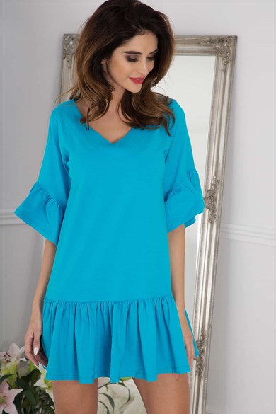 V Yaka Büzgülü Elbise