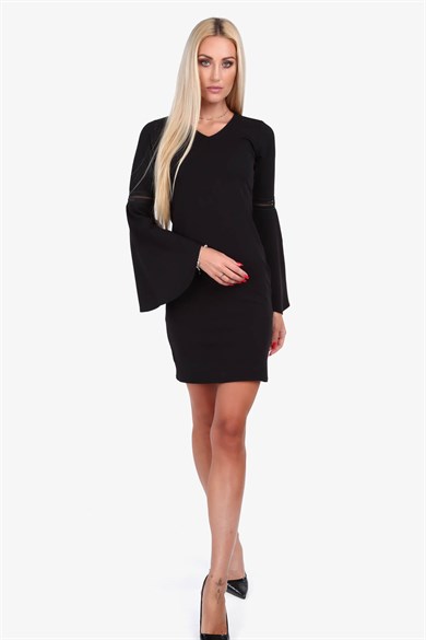 V Yaka İspanyol Kol Mini Elbise