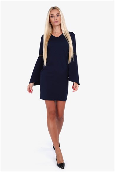 V Yaka İspanyol Kol Mini Elbise