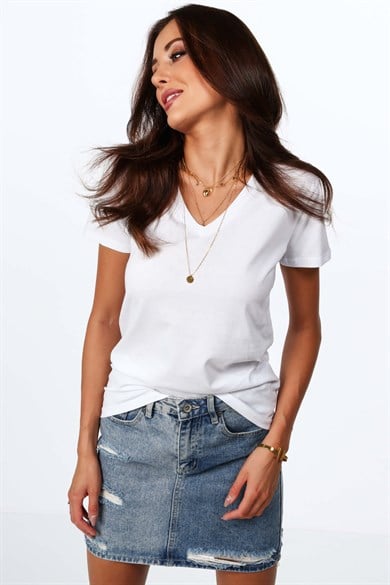 V Yaka Kadın Tişört