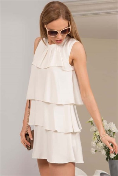 Volanlı Askılı Mini Tunik Elbise