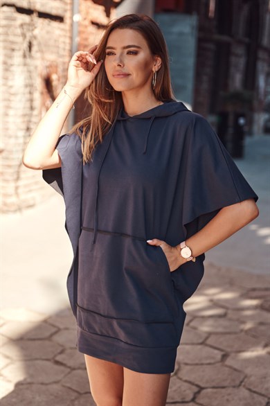 Yarasa Kol Kapüşonlu Tunik Elbise