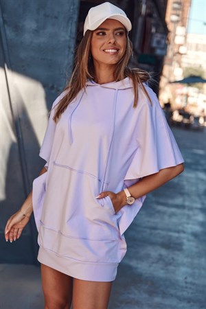 Yarasa Kol Kapüşonlu Tunik Elbise