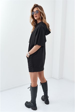 Yarasa Kol Kapüşonlu Tunik Elbise