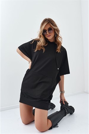 Yarasa Kol Kapüşonlu Tunik Elbise