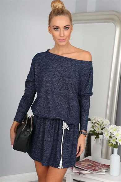 Yarasa Kol Kemerli Mini Elbise