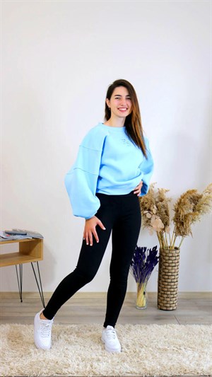 Yarasa Kollu Sweatshirt ve Taytlı Kadın İkili Takım
