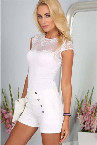 Yüksek Bel Düğme Detaylı Kumaş Kadın Şort