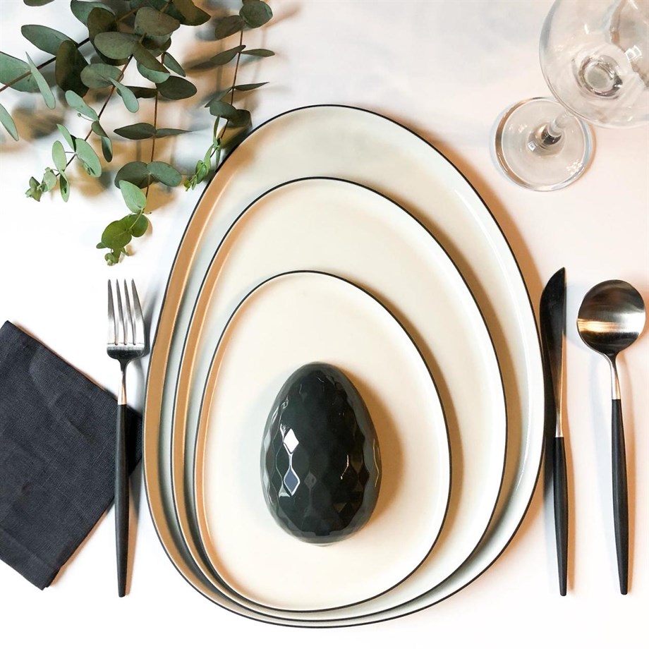 AMORF ORTA BOY TABAK SİYAH&FİLDİŞİ