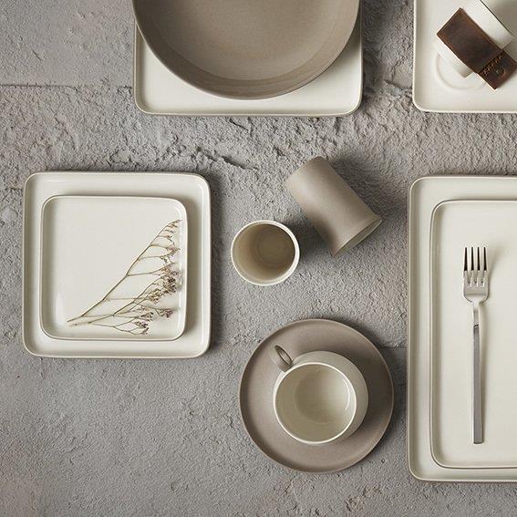 Kare Tatlı Tabağı Taş&Fildişi Parlak