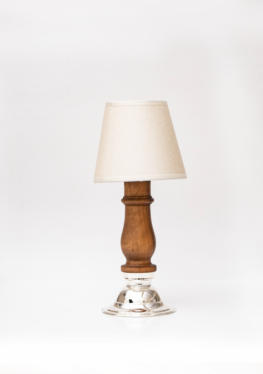 Tealight Gümüş Bej Şapkalı  Ahşap Mumluk
