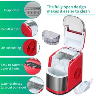Vosco Set Üstü Buz Makinesi, 12 kg/gün Kapasiteli, Manuel, Kırmızı, HZB-12C