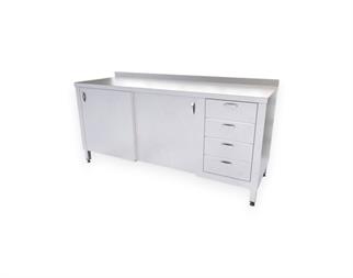 Çalışma Tezgahı Dolaplı Sürgü Kapaklı Dört Çekmeceli, Inox 430, 180x60x85 Cm