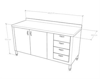 Çalışma Tezgahı Dolaplı Dört Çekmeceli, Inox 430, 160x60x85 Cm