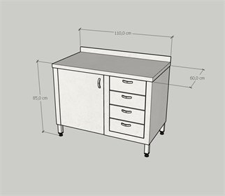 Çalışma Tezgahı Dolaplı Dört Çekmeceli, Inox 430, 110x60x85 Cm