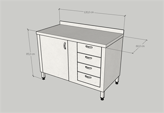 Çalışma Tezgahı Dolaplı Dört Çekmeceli, Inox 430, 120x60x85 Cm