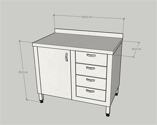 Çalışma Tezgahı Dolaplı Dört Çekmeceli, Inox 430, 100x60x85 Cm