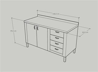 Çalışma Tezgahı Dolaplı Dört Çekmeceli, Inox 430, 140x60x85