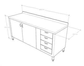 Çalışma Tezgahı Dolaplı Dört Çekmeceli, Inox 430, 180x60x85 Cm