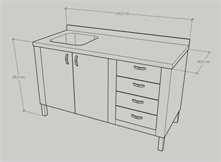 Çalışma Tezgahı Tek Evyeli, Dört Çekmeceli,  inox 430, 140x60x85