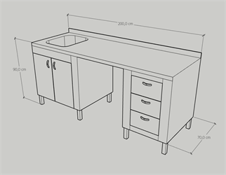Çalışma Tezgahı Tek Evyeli Bym Girişli, inox 430, 200x70x90 