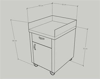 Çay Servis Arabası Paslanmaz, Inox 430, 50x60x70 cm, Çekmeceli  Alt Dolaplı