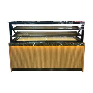 Ydg Vitrin Tip Börek Teşhir Tezgahı, Isıtmalı, Ahşap Dekor, 200x90x140 cm