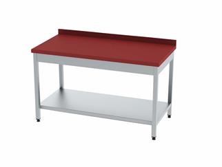 Ydg Polyemit Tezgah, Paslanmaz Ayak, 100x60, Taban Raflı, Kırmızı