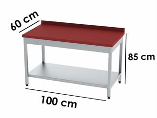 Ydg Polyemit Tezgah, Paslanmaz Ayak, 100x60, Taban Raflı, Kırmızı