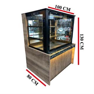 YDG Vitrin Tipi Pasta Dolabı, Ahşap Dekor, Sürgü Cam Kapı, 100x80x130