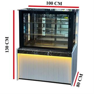 YDG Vitrin Tipi Pasta Dolabı, Beyaz Ahşap Dekor, Sürgü Cam Kapı, 100x80x130