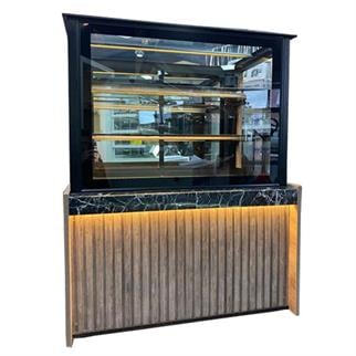 YDG Vitrin Tipi Pasta Dolabı, Ahşap Dekor, Sürgü Cam Kapı, 100x80x130