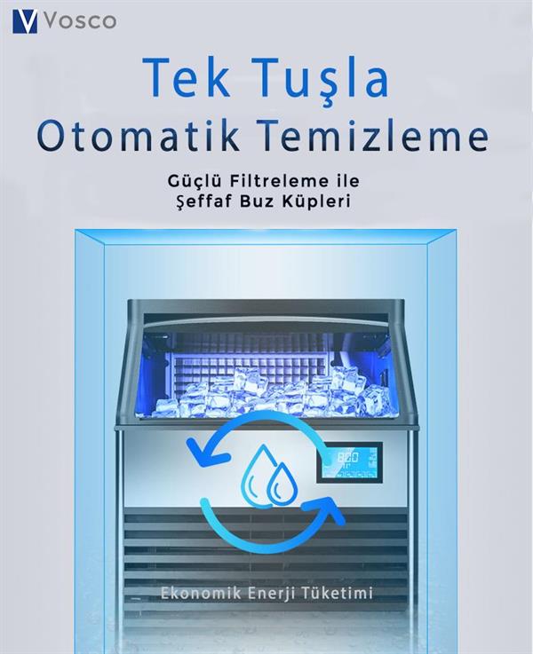 Vosco 120 Kilogram/Gün Kapasiteli Aura Seri Tezgahaltı Buz Makinesi VSCB-120C