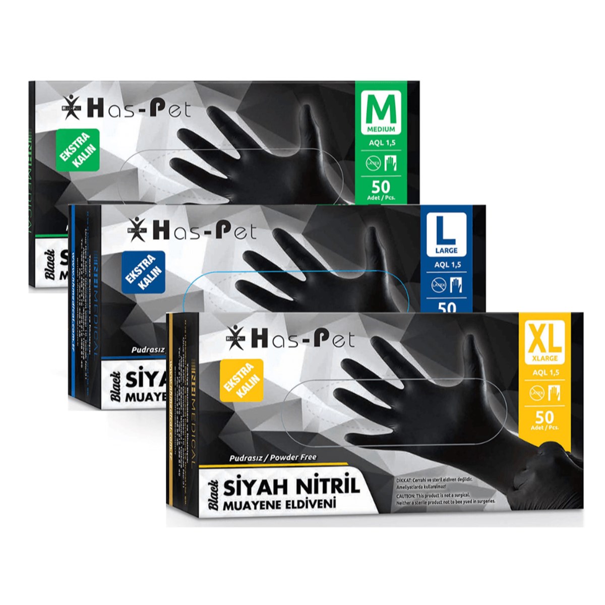 Non Steril Nitril Eldiven Siyah Ekstra Kalın 50 li