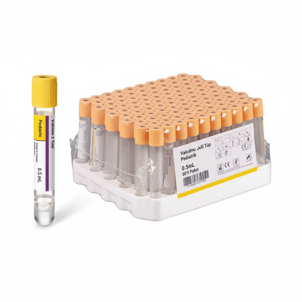 Vakumlu Jelli Tüp 0,5ml Pediatrik Sarı Kapak 50'li Paket
